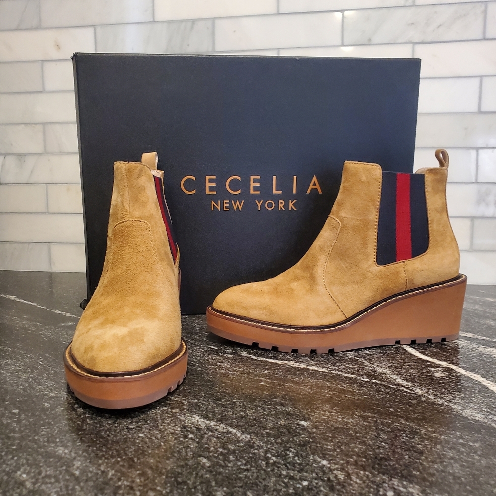 CECELIA NEW YORK - GEMMA SLIP ON LOW WEDGE BOOTSize: 6.5; Color: Nutella (camel)